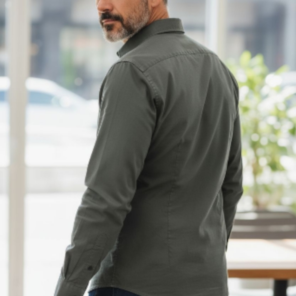EXPRESS 1MX EUC Sz. S (14-14 1/2) Dark Gray Long Sleeve Button Down Dress Shirt. - Picture 2 of 11
